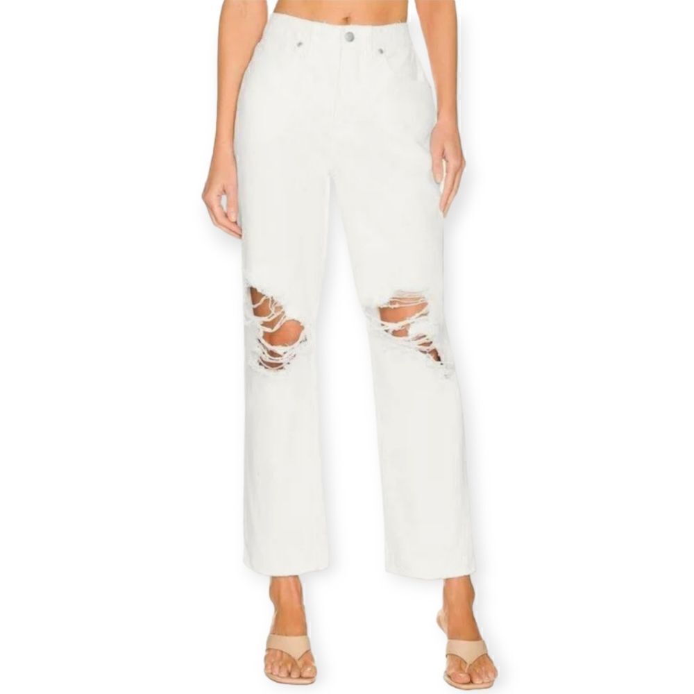 Good American 90s ripped high waist straight leg jeans